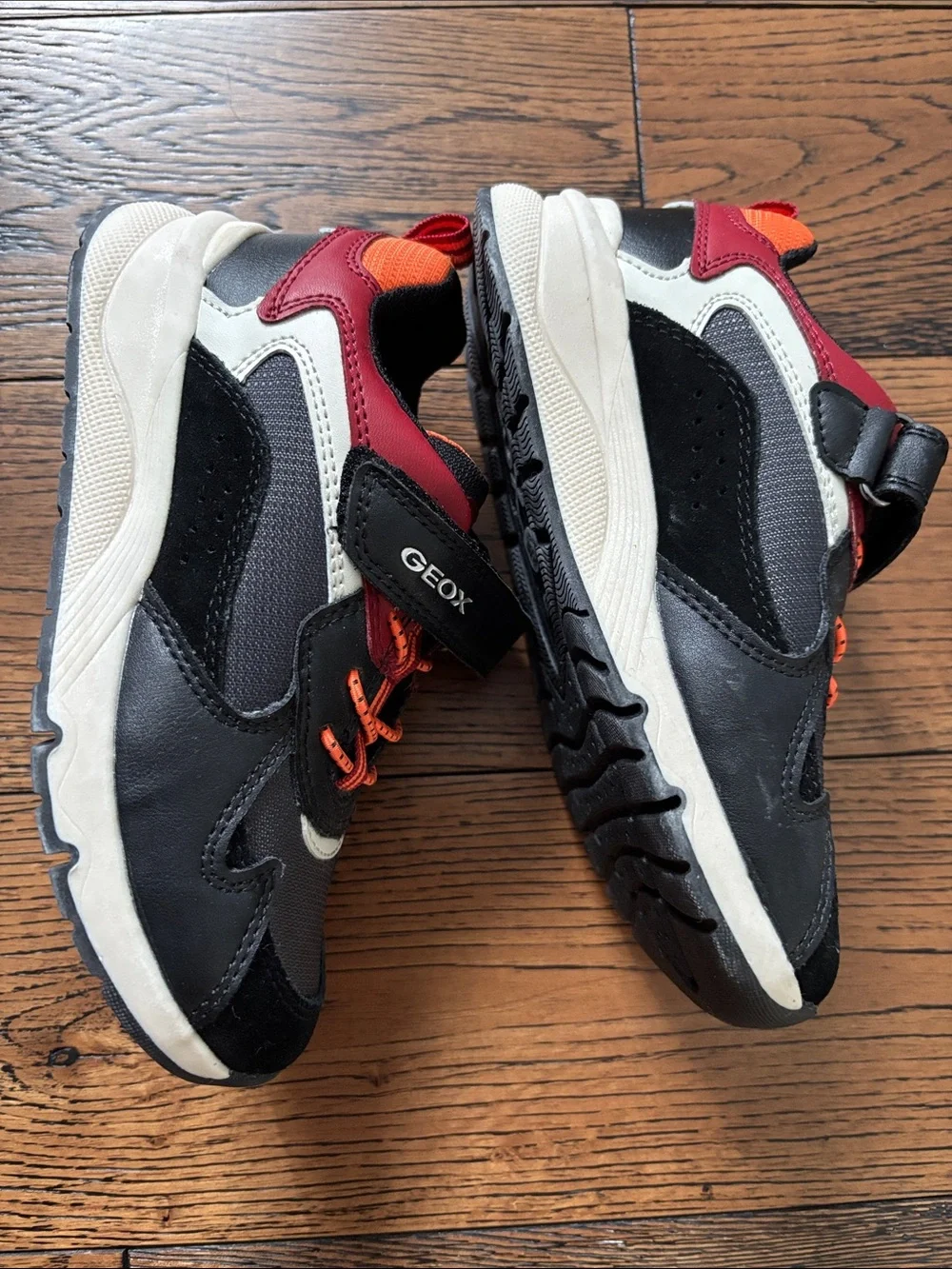 Geox Kids Black and Red Sneakers with Orange Accents